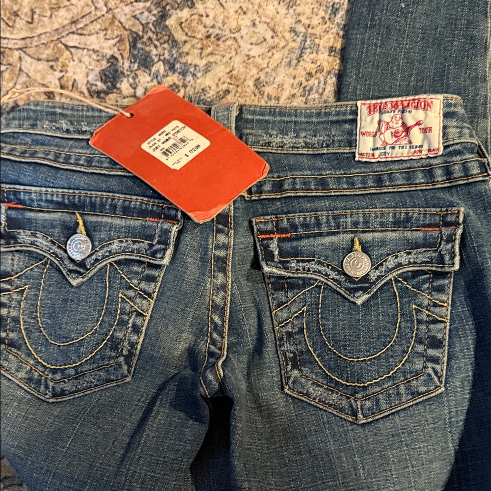 True Religion Dark Blue Women's Jeans with Embroidered Pockets